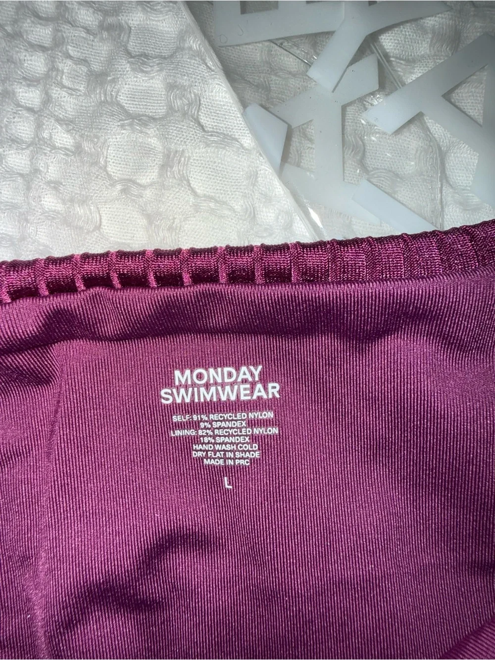 NWT Monday Swimwear Byron bikini bottoms eggplant purple ribbed size large